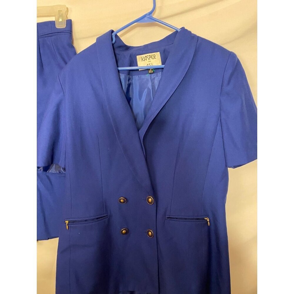 Kasper Womens 2 Piece Skirt Suit Blue Size 12 Double Breasted Career‎ Office - Picture 2 of 3